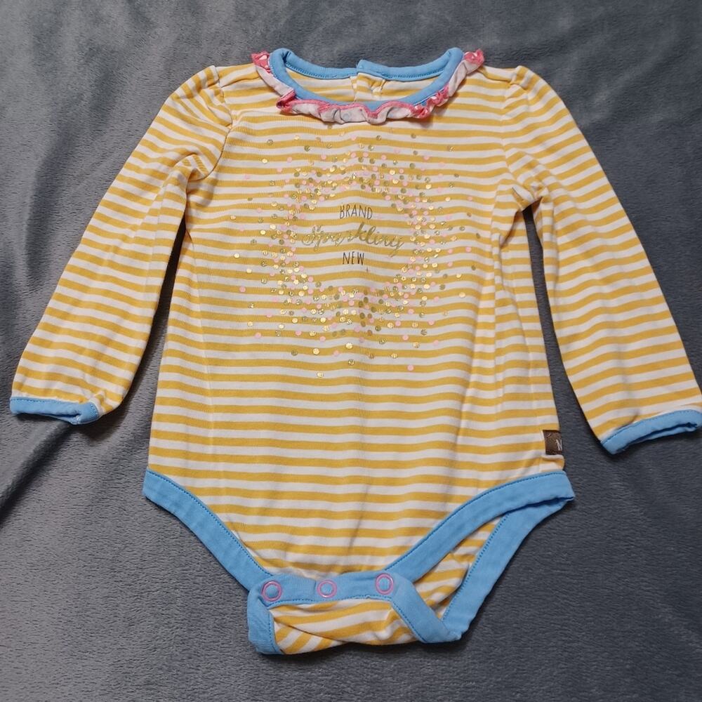 Matilda Jane Bodysuit Girls Size 12 Months Yellow Striped Long Sleeve Blouse